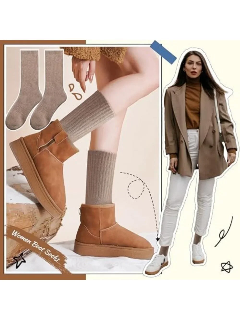 Cozy Merino Wool Hiking Socks for Women - Thermal Warm Thick Boot Crew 5 Pairs